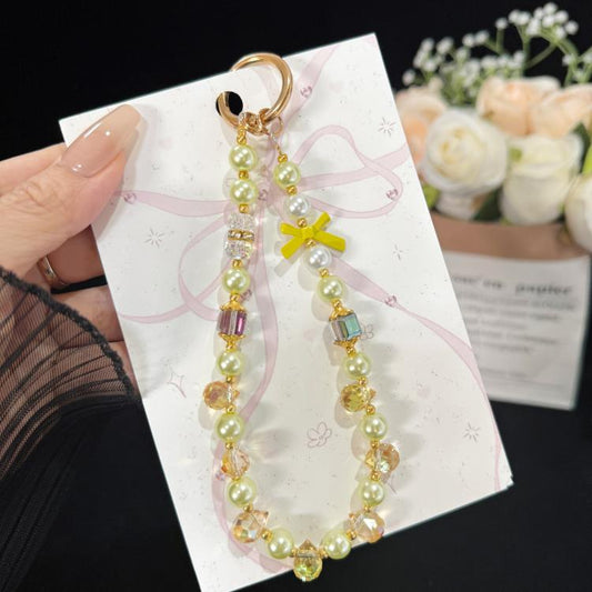 Bow Crystal Chain Phone Strap, Yellow, Purple, Pink, Blue