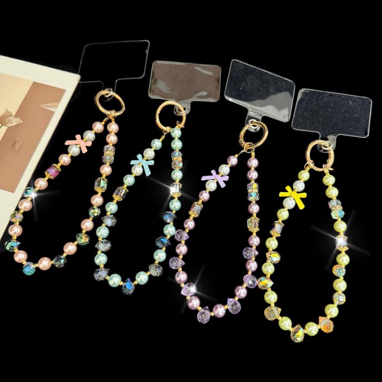 Bow Crystal Chain Phone Strap, Yellow, Purple, Pink, Blue