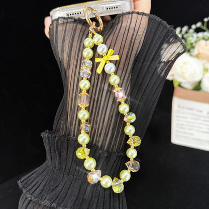 Bow Crystal Chain Phone Strap, Yellow, Purple, Pink, Blue