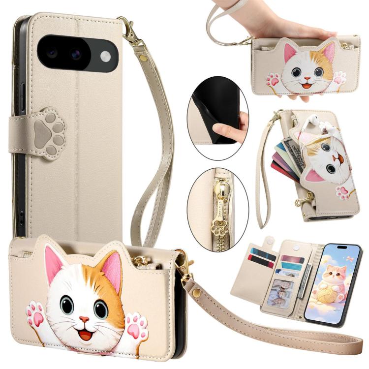 Cat-shaped Zipper Wallet Vegan Leather Phone Case with Strap, For Google Pixel 11 Pro XL, For Google Pixel 11 Pro, For Google Pixel 10a, For Google Pixel 9a, For Google Pixel 8a, For Google Pixel 8 Pro, For Google Pixel 8, For Google Pixel 7a          ...