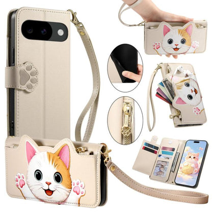Cat-shaped Zipper Wallet Vegan Leather Phone Case with Strap, For Google Pixel 11 Pro XL, For Google Pixel 11 Pro, For Google Pixel 10a, For Google Pixel 9a, For Google Pixel 8a, For Google Pixel 8 Pro, For Google Pixel 8, For Google Pixel 7a          ...