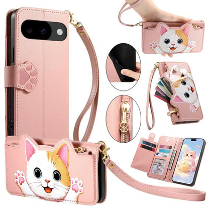 Cat-shaped Zipper Wallet Vegan Leather Phone Case with Strap, For Google Pixel 11 Pro XL, For Google Pixel 11 Pro, For Google Pixel 10a, For Google Pixel 9a, For Google Pixel 8a, For Google Pixel 8 Pro, For Google Pixel 8, For Google Pixel 7a          ...