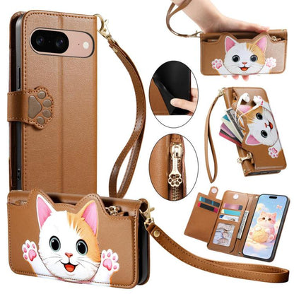 Cat-shaped Zipper Wallet Vegan Leather Phone Case with Strap, For Google Pixel 11 Pro XL, For Google Pixel 11 Pro, For Google Pixel 10a, For Google Pixel 9a, For Google Pixel 8a, For Google Pixel 8 Pro, For Google Pixel 8, For Google Pixel 7a          ...