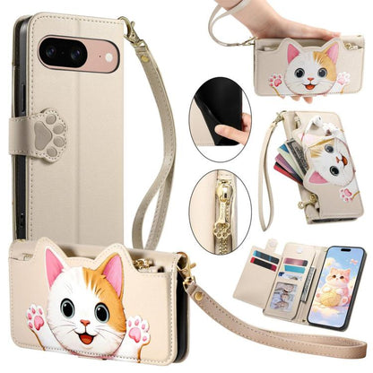 Cat-shaped Zipper Wallet Vegan Leather Phone Case with Strap, For Google Pixel 11 Pro XL, For Google Pixel 11 Pro, For Google Pixel 10a, For Google Pixel 9a, For Google Pixel 8a, For Google Pixel 8 Pro, For Google Pixel 8, For Google Pixel 7a          ...