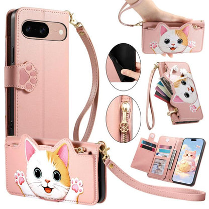 Cat-shaped Zipper Wallet Vegan Leather Phone Case with Strap, For Google Pixel 11 Pro XL, For Google Pixel 11 Pro, For Google Pixel 10a, For Google Pixel 9a, For Google Pixel 8a, For Google Pixel 8 Pro, For Google Pixel 8, For Google Pixel 7a          ...