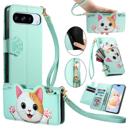 Cat-shaped Zipper Wallet Vegan Leather Phone Case with Strap, For Google Pixel 11 Pro XL, For Google Pixel 11 Pro, For Google Pixel 10a, For Google Pixel 9a, For Google Pixel 8a, For Google Pixel 8 Pro, For Google Pixel 8, For Google Pixel 7a          ...