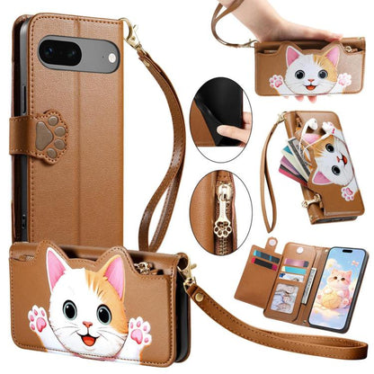 Cat-shaped Zipper Wallet Vegan Leather Phone Case with Strap, For Google Pixel 11 Pro XL, For Google Pixel 11 Pro, For Google Pixel 10a, For Google Pixel 9a, For Google Pixel 8a, For Google Pixel 8 Pro, For Google Pixel 8, For Google Pixel 7a          ...