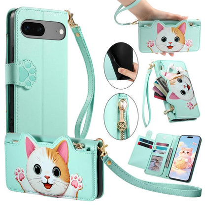 Cat-shaped Zipper Wallet Vegan Leather Phone Case with Strap, For Google Pixel 11 Pro XL, For Google Pixel 11 Pro, For Google Pixel 10a, For Google Pixel 9a, For Google Pixel 8a, For Google Pixel 8 Pro, For Google Pixel 8, For Google Pixel 7a          ...
