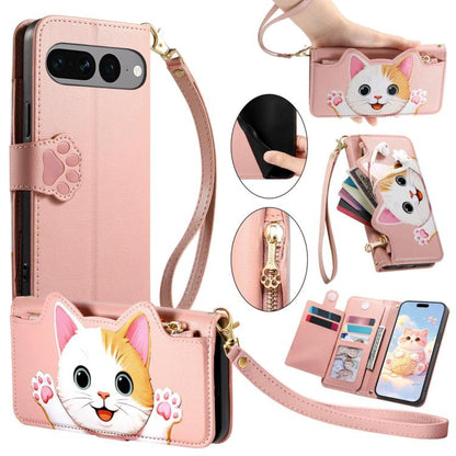 Cat-shaped Zipper Wallet Vegan Leather Phone Case with Strap, For Google Pixel 11 Pro XL, For Google Pixel 11 Pro, For Google Pixel 10a, For Google Pixel 9a, For Google Pixel 8a, For Google Pixel 8 Pro, For Google Pixel 8, For Google Pixel 7a          ...