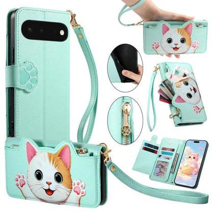 Cat-shaped Zipper Wallet Vegan Leather Phone Case with Strap, For Google Pixel 11 Pro XL, For Google Pixel 11 Pro, For Google Pixel 10a, For Google Pixel 9a, For Google Pixel 8a, For Google Pixel 8 Pro, For Google Pixel 8, For Google Pixel 7a          ...