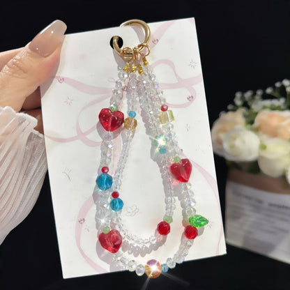Crystal Heart Double-layer Phone Charm, White, Purple, Pink