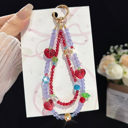 Crystal Heart Double-layer Phone Charm, White, Purple, Pink