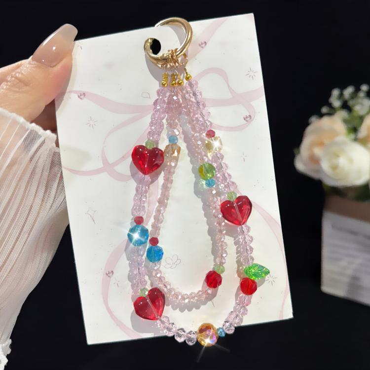 Crystal Heart Double-layer Phone Charm, White, Purple, Pink