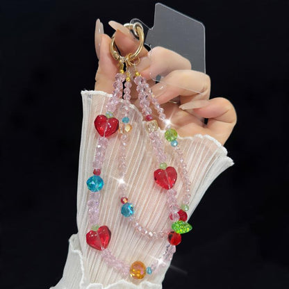 Crystal Heart Double-layer Phone Charm, White, Purple, Pink