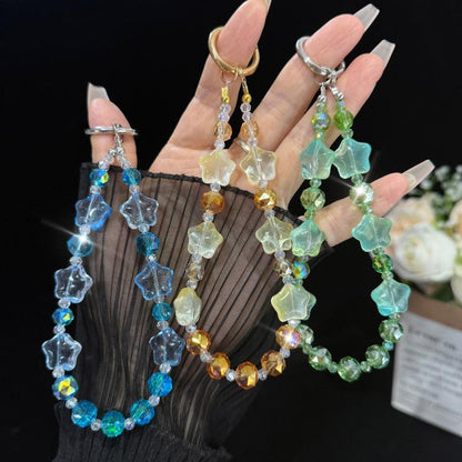 Alloy Lucky Cat Butterfly Double-layer Crystal Chain, Green, Yellow, Blue