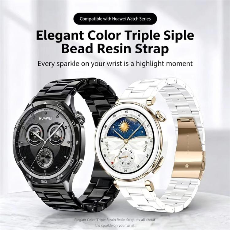 Butterfly Clasp Three Beads Resin Watch Band with Removal Tool, 18mm, 20mm, 22mm