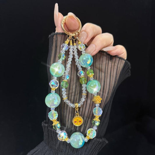 Five-way God of Wealth Pendant Double-layer Crystal Chain, Green, Purple, Pink