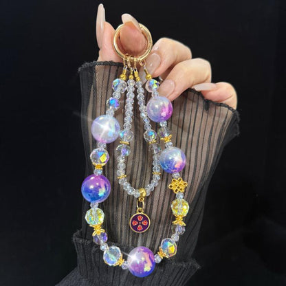 Five-way God of Wealth Pendant Double-layer Crystal Chain, Green, Purple, Pink