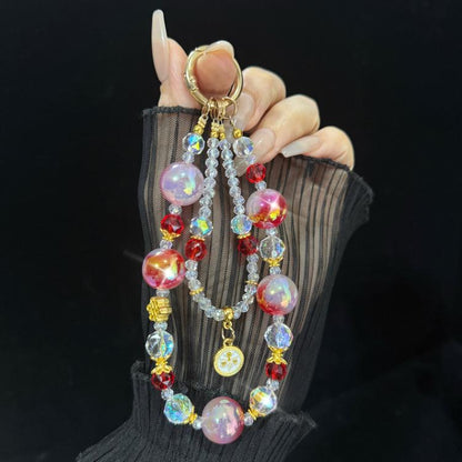 Five-way God of Wealth Pendant Double-layer Crystal Chain, Green, Purple, Pink