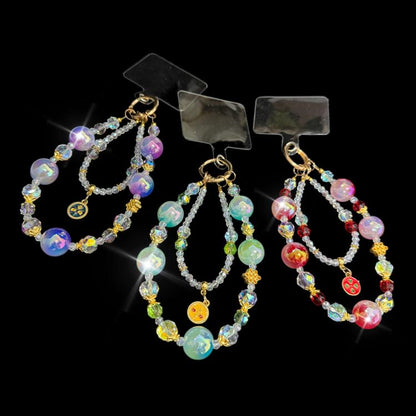 Five-way God of Wealth Pendant Double-layer Crystal Chain, Green, Purple, Pink