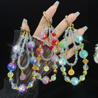 Five-way God of Wealth Pendant Double-layer Crystal Chain, Green, Purple, Pink