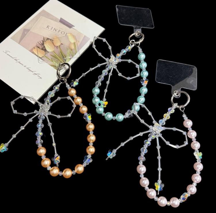 Bow Beaded Crystal Chain, Blue, Orange, Pink
