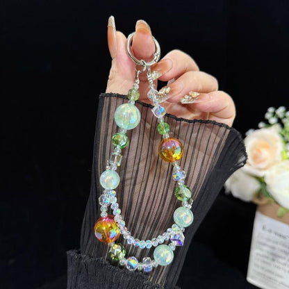 Iridescent Crystal Double-layer Phone Charm, Green, Purple, Pink