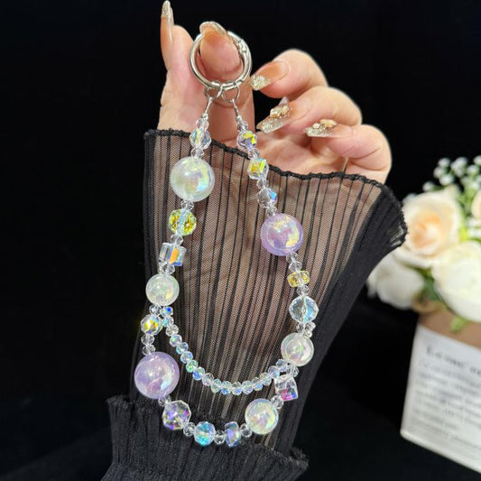 Iridescent Crystal Double-layer Phone Charm, Green, Purple, Pink
