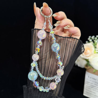 Iridescent Crystal Double-layer Phone Charm, Green, Purple, Pink