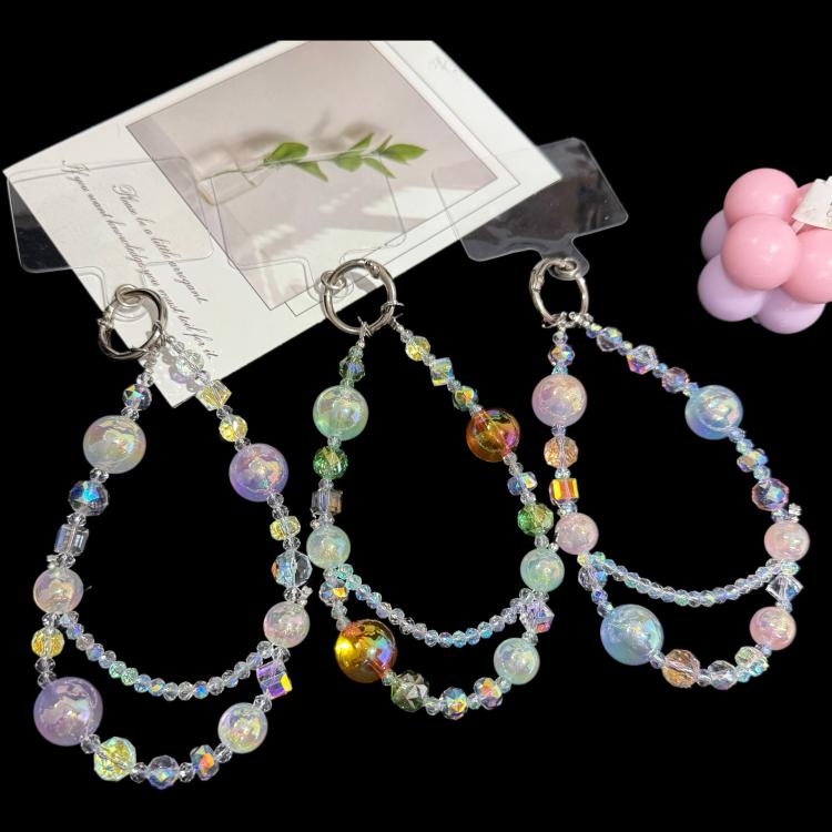Iridescent Crystal Double-layer Phone Charm, Green, Purple, Pink