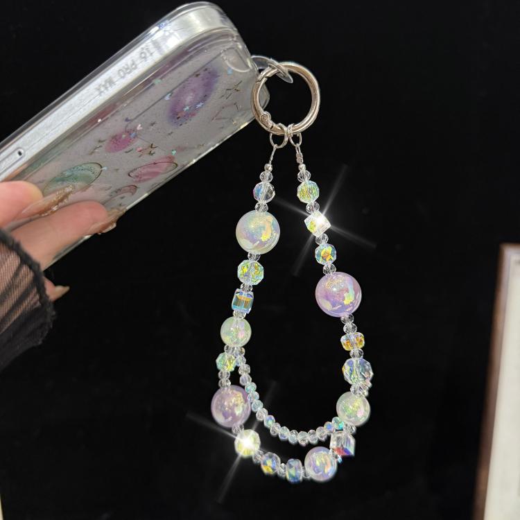 Iridescent Crystal Double-layer Phone Charm, Green, Purple, Pink