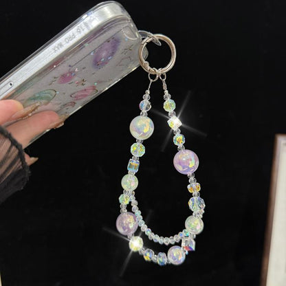 Iridescent Crystal Double-layer Phone Charm, Green, Purple, Pink