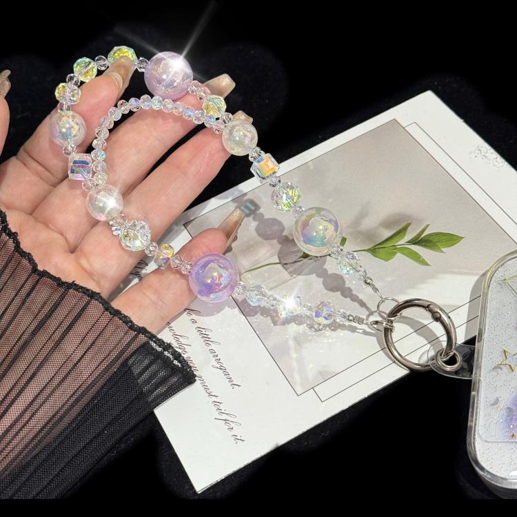 Iridescent Crystal Double-layer Phone Charm, Green, Purple, Pink