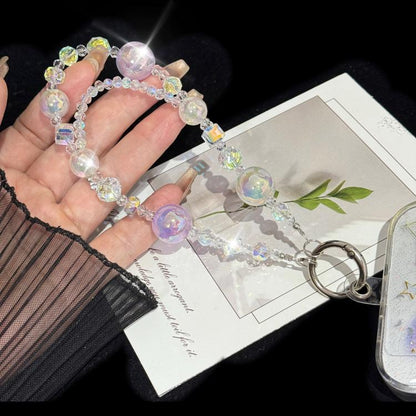 Iridescent Crystal Double-layer Phone Charm, Green, Purple, Pink