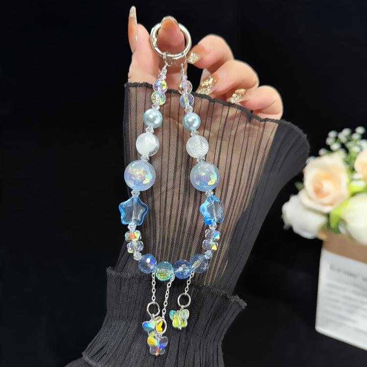 Iridescent Butterfly Glowing Beaded Crystal Chain, Blue, Green, White