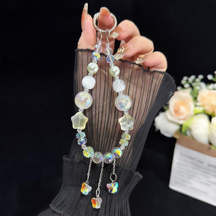 Iridescent Butterfly Glowing Beaded Crystal Chain, Blue, Green, White