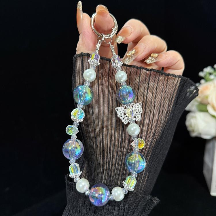Iridescent Bead & Butterfly Shadow Crystal Chain, Blue, Yellow, Red