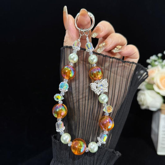 Iridescent Bead & Butterfly Shadow Crystal Chain, Blue, Yellow, Red