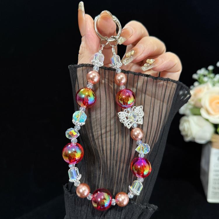 Iridescent Bead & Butterfly Shadow Crystal Chain, Blue, Yellow, Red