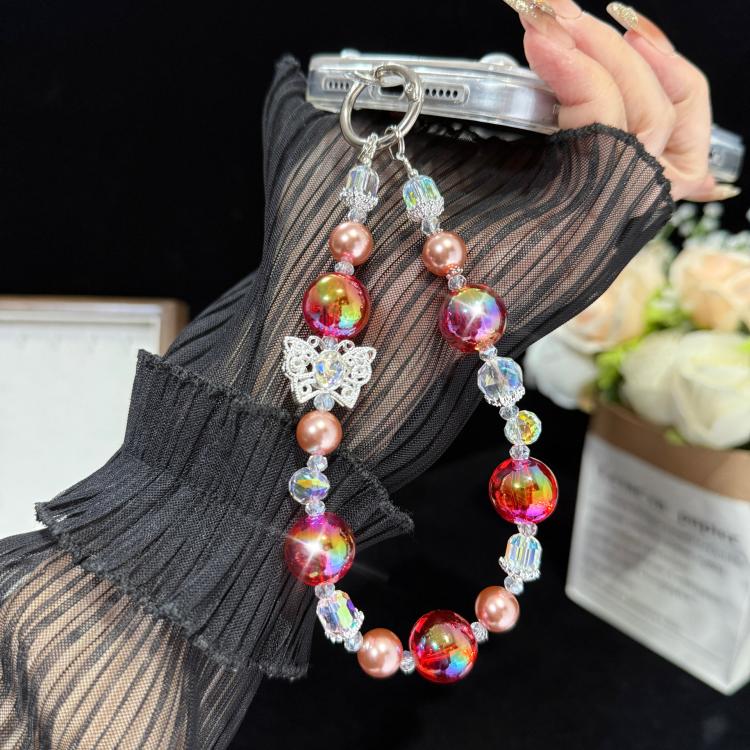 Iridescent Bead & Butterfly Shadow Crystal Chain, Blue, Yellow, Red
