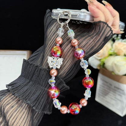 Iridescent Bead & Butterfly Shadow Crystal Chain, Blue, Yellow, Red