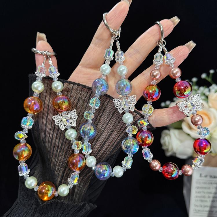 Iridescent Bead & Butterfly Shadow Crystal Chain, Blue, Yellow, Red
