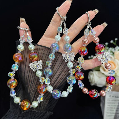 Iridescent Bead & Butterfly Shadow Crystal Chain, Blue, Yellow, Red