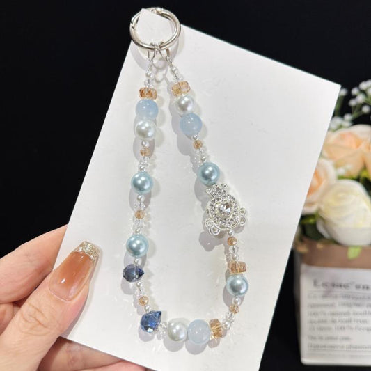 Crown & Heart Bead Crystal Chain, Blue, Pink, Purple