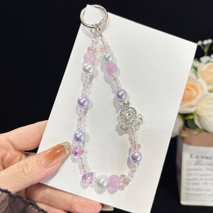 Crown & Heart Bead Crystal Chain, Blue, Pink, Purple