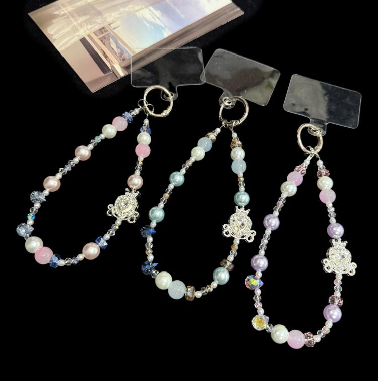 Crown & Heart Bead Crystal Chain, Blue, Pink, Purple