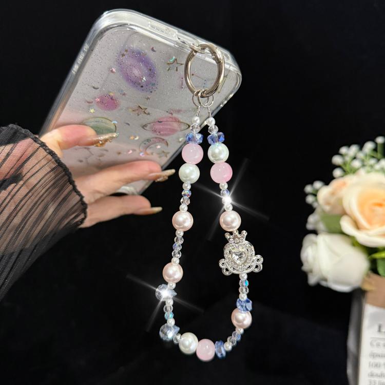 Crown & Heart Bead Crystal Chain, Blue, Pink, Purple