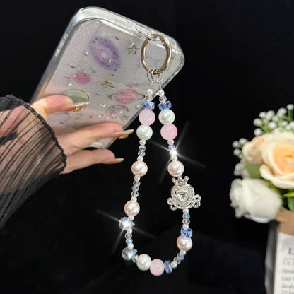 Crown & Heart Bead Crystal Chain, Blue, Pink, Purple