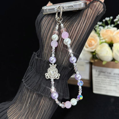 Crown & Heart Bead Crystal Chain, Blue, Pink, Purple