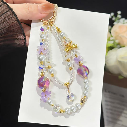 Gold Foil Bead Floral Pearl Double-layer Crystal Chain, Blue, Purple, Orange